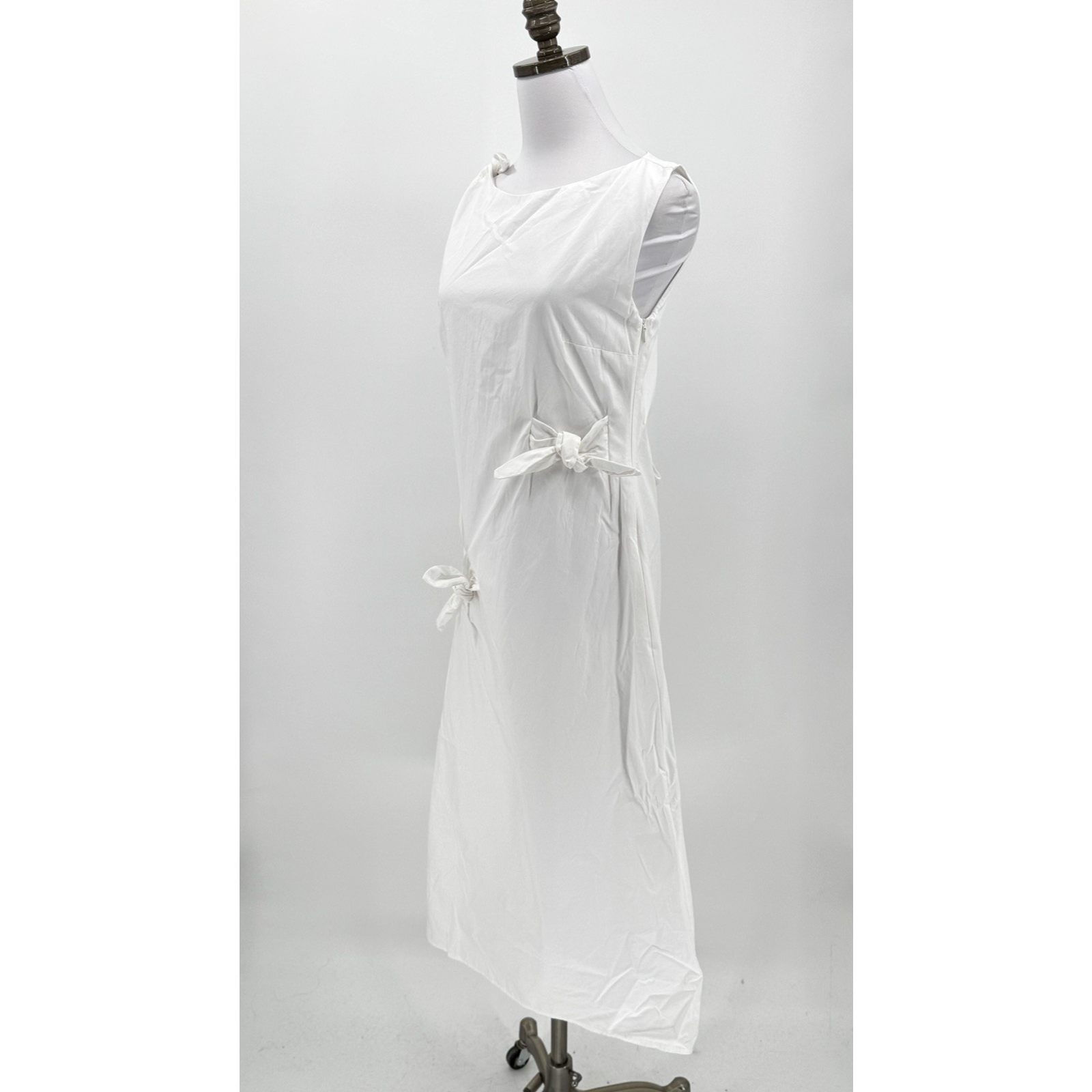 Boskemper Womens White Cotton Tie Shoulder Midi Dress Sleeveless Sz Xs — image 3 of 5